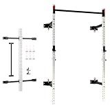 Soozier Folding Squat Rack with Adjustable Pull-Up Bar, 1000 Pounds Capacity Wall Mounted Power Rack, Adjustable Barbell Rack with J Hooks for Home Gym Full Body Workout, White