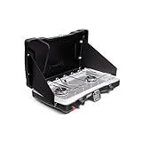 Coleman Triton+ 2-Burner Propane Camping Stove with InstaStart Ignition, Portable Camping Cooktop with 2 Adjustable Burners & Wind Guards, 22,000 BTUs of Power for Camping, Tailgating, Grilling