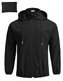 COOFANDY Men's Light Rain Jacket with Hood Packable Waterproof Raincoat Golf Rain Gear Travel Hiking Windbreaker Black L