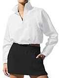 INFITTY Women's Quarter Zip Lightweight Athletic Jacket Cropped Workout Pullover Tops Long Sleeve Shirts Hiking Outdoor White M