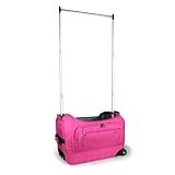 Mavii Dance Bag with Garment Rack, 22 Inch Hardcase Bottom Rolling Duffel for Competitions & Travel, Water-resistant/Wipe-Clean Fabric, Lightweight Aluminum Rack, Wheeled Upright Luggage, Hot Pink