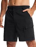 Libin Men's Hiking Cargo Shorts with Zipper Pockets 7" Lightweight Quick Dry Casual Shorts for Men Golf Work Fishing, Black, Size 34