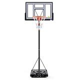 Sweetcrispy 6.1-10FT Portable Basketball Hoop Outdoor, Adjustable Height, 44 Inch Shatterproof Backboard/Shock Absorbent Rim, Fillable Base, 2 Wheels for Backyard