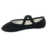 Danzcue Adult Canvas/Leather Ballet Shoes Split Sole Ballet Slippers for Women Dance Shoes, Black, 8M