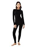 LEADHALO Midweight Merino Wool Base Layer Women Set, Moisture Wicking Warm Women's Thermals Top and Bottom for Ski Snowboard Black L