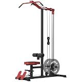 Mikolo LAT Pulldown Machine, LAT Row Cable Machine with Leg Hold Down Attachment, LAT Tower with Cable Row Attachment, Cable Machine Home Gym, Black Red