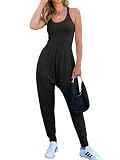 Caracilia Women Jumpsuits 2026 Summer Sleeveless Backless Tank Top Rompers Yoga Gym Workout Jumper One Piece Outfits Black X-Large