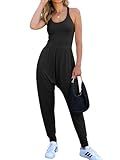 Caracilia Women Jumpsuits 2025 Summer Sleeveless Backless Tank Top Rompers Yoga Gym Workout Jumper One Piece Outfits Black X-Large