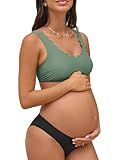 CUPSHE Women's Maternity Bikini Sets Pregnancy Swimsuit Low Rise Scalloped Scoop Neck Adjustable Straps Back Hook, L