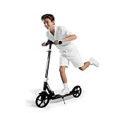 Nattork Scooter for Kids 8-12, Teens and Adults- Adjustable Height Folding Kick Scooter with Large Sturdy Wheels for a Smooth Ride, Lightweight, Anti-Shock Suspension for Boys and Girls-Black