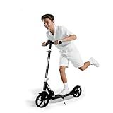 Nattork Scooter for Kids 8-12, Teens and Adults- Adjustable Height Folding Kick Scooter with Large Sturdy Wheels for a Smooth Ride, Lightweight, Anti-Shock Suspension for Boys and Girls-Black