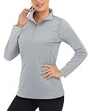 Boladeci SPF Shirts for Women Long Sleeve Sun Protection Quarter Zip Rash Guard Golf Polo Collared 3/4 Zip Pullover Womens Swim Light Gray