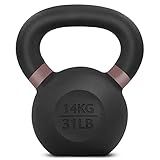 Yes4All Powder Coated Kettlebell, 31 lb Cast Iron Core Kettlebells with Non-Slip Handle & Flat Bottom for Conditioning, Heavy Duty for Strength Training - Single, Brown