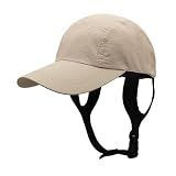 Huakunda Men Surf Cap with Chin Straps Trucker Cap Lightweight Beach Baseball Cap for Fishing Riding Boating Watersports (Khaki)