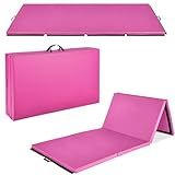 Best Choice Products 10ftx4ftx2in Folding Gym Mat 4-Panel Exercise Gymnastics Tumbling Workout Fitness Floor Mats w/Carrying Handles – Pink