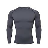 HYCOPROT Compression Shirts for Men Athletic Long Sleeve Base Layer Men's Workout Rash Guard Shirt Sports T-Shirt Running Undershirt Tops Mens Shirt Undershirts Basketball Gear for Gym Running Grey