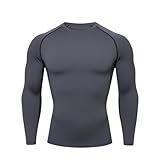 HYCOPROT Compression Shirts for Men Athletic Long Sleeve Base Layer Men's Workout Rash Guard Shirt Sports T-Shirt Running Undershirt Tops Mens Shirt Undershirts Basketball Gear for Gym Running Grey