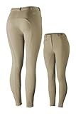 HORZE Active Women's Horse Riding Silicone Grip Full Seat Breeches | Midrise Waist with Front Pocket - Tan - 34