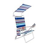 Deluxe 4 Reclining Positions Lightweight High Aluminum Beach Chair with Canopy Shade for Adults, Drink Holder, Storage Pouch