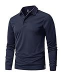 MAGNIVIT Men's Hiking Polo Shirts Long Sleeve Golf T-Shirts Quick Dry Casual Collar Pullover Top Navy L