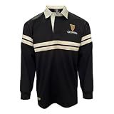 Traditional Craft Rugby Shirt for Men Ireland Long Sleeve Black Harp Tape (US, Alpha, X-Large, Regular, Regular, Black)