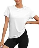 KevaMolly White Workout Tops for Women UPF50+ Breathable Loose Fit Yoga T Shirts Short Sleeve Running Gym Athletic Tee Top S
