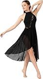 WYHDY Women’s Ballet Dance Dress with Sheer Skirt, Halter Neck Cutout Leotard, Lace Detail, Backless Dance Costume for Ballet, Contemporary Dance(256301-06-S) Black