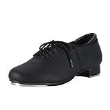Linodes PU Leather Lace Up Tap Shoe Dance Shoes for Women and Men's Dance Shoes-Black-9M