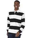 Charles River Apparel Unisex Rugby Shirt, Mens and Womens Cotton Jersey with Classic Stripe Design, Black/White, Large