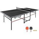 Compact Ping Pong Table, 8ft Mid-Size Indoor/Outdoor Table Tennis Game Set, Foldable Table Tennis Table with Net, 2 Table Tennis Paddles and 3 Balls, Black