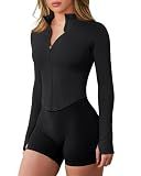 GYM RAINBOW Workout Jackets for Woman Lightweight Athletic Full Zip Running Jacket BBL Crop Tops With Thumb Holes(#1 Black,Medium)