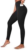 Ewedoos Compression Leggings for Women Tummy Control Leggings with Pockets Workout High Waisted No Front Seam Yoga Pants Gym Black