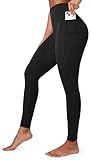 Ewedoos Compression Leggings for Women Tummy Control Leggings with Pockets Workout High Waisted No Front Seam Yoga Pants Gym Black