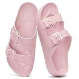 shevalues Women's Comfort Sandals with Medium Arch Support Double Buckle Adjustable EVA Slides for Summer Beach, Pink 42(Size 10.5-11)