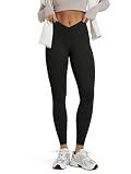 ODODOS Women's Buttery Soft 7/8 Cross Waist Leggings, 25" Crossover High Rise Lounge Yoga Pants, Black, Medium
