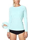 IUGA Rash Guard for Women UPF 50+ SPF UV Protection Long Sleeve Workout Tops with Pockets Dry Fit Hiking Swim Shirt, Pale Turquoise