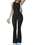 OQQ Women Yoga Jumpsuits Ribbed Crew Neck Sleeveless Bell Bottoms Flare Jumpsuits Black