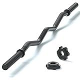 47" EZ Curl Bar Weight Lifting Bar, 1-inch Curling Bars for Weight lifting, Barbell bar for Hip Thrusts/Squats/Lunges for Gym and Home, With 2 Star Double Risk T-nuts (220lb Weight Capacity) (Black)