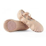 DyingSwan Toddler Ballet Shoes for Girls, Soft Leather Ballet Slippers, No-Tie Ballet Shoes Dance Shoes for Girls (Toddler/Little/Big Kid/Women) Beige