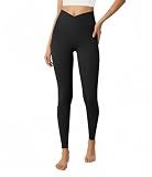 SEAJOJO Leggings for Women V Crossover Stretchy Yoga Pants Black