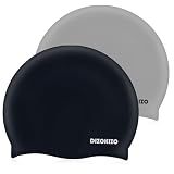 Dizokizo 2pcs High Elasticity Silicone Swim Cap for Women and Men, Comfortable Non-Slip Swimming Caps for Long and Short Hair, Durable Waterproof Swim Hats for Adults, Keep Hair Dry (Grey & Black)