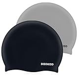 Dizokizo 2pcs High Elasticity Silicone Swim Cap for Women and Men, Comfortable Non-Slip Swimming Caps for Long and Short Hair, Durable Waterproof Swim Hats for Adults, Keep Hair Dry (Grey & Black)