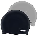 Dizokizo 2pcs High Elasticity Silicone Swim Cap for Women and Men, Comfortable Non-Slip Swimming Caps for Long and Short Hair, Durable Waterproof Swim Hats for Adults, Keep Hair Dry (Grey & Black)