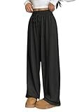 gaimoliso Women's Drawstring Waist Straight Wide Leg Pants Casual Loose Baggy Workout Long Knitted Sweatpants Pants Black