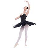 IBAKOM Ballet Leotard for Women Platter Tutu Swan Lake Ballerina Costume Dance Leotard Hard Organdy Pancake Tulle Tutu Adult Professional Ballet Dress Rehearsal Ballerina Outfits Black X-Large