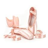SHOLING Professional Pointe Shoes Satin Ballet Dance Slipper with Toe Pads