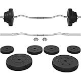 Yaheetech Barbell Weight Set - Curl Bar & 6 Olympic Weights & 2 Olympic Barbell Clamps for Lifts 44LB