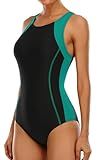 beautyin Women One Piece Bathing Suit Sport Swimsuit Athletic Racing Swimwear M Black Green