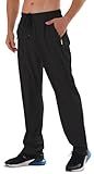 Athletic Pants for Men Water Resistant Quick Dry Lightweight Polyester Workout Warm Up Hiking Sweatpants with Pockets Black