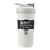 BlenderBottle Strada Shaker Cup Insulated Stainless Steel Water Bottle with Wire Whisk, 24-Ounce, White